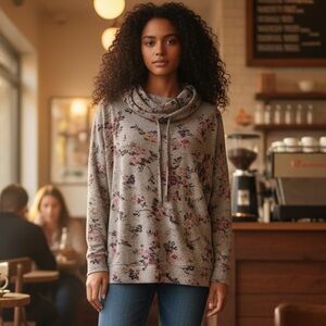 ✨ Maurices Floral Grey Cowl Neck Top – Plus Size ✨